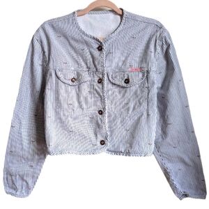 VINTAGE FIORICCI Stripped Blue & White Nautical Preppy Cotton Cropped Jacket